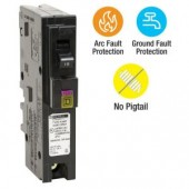 SquareD Homeline 15 Amp Single-Pole Plug-On Neutral Dual Function (CAFCI and GFCI) Circuit Breaker - HOM115PDFC