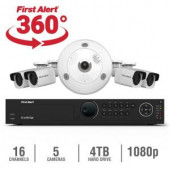 FirstAlert 16-Channel HD 4TB Surveillance NVR with (1) 3MP Camera and (4) Indoor/Outdoor 1080p Bullet Cameras - NC1641F4-360
