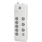 GE 4 ft. 8-Outlet and 2-USB Port, 2.1-Amp, 2100 Joules Surge Protector - 13475