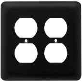 Liberty Stamped Round 2 Duplex Outlet Wall Plate - Flat Black - 64074