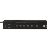Woods Electronics 6-Outlet 1500-Joule Surge Protector with 2-USB Charging Ports 4-Foot Power Cord - Black - 0415008811