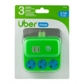 Uber 3 Grounded Outlet and 2-USB Port, 2.1-Amp Tap - Green and Blue - 25113